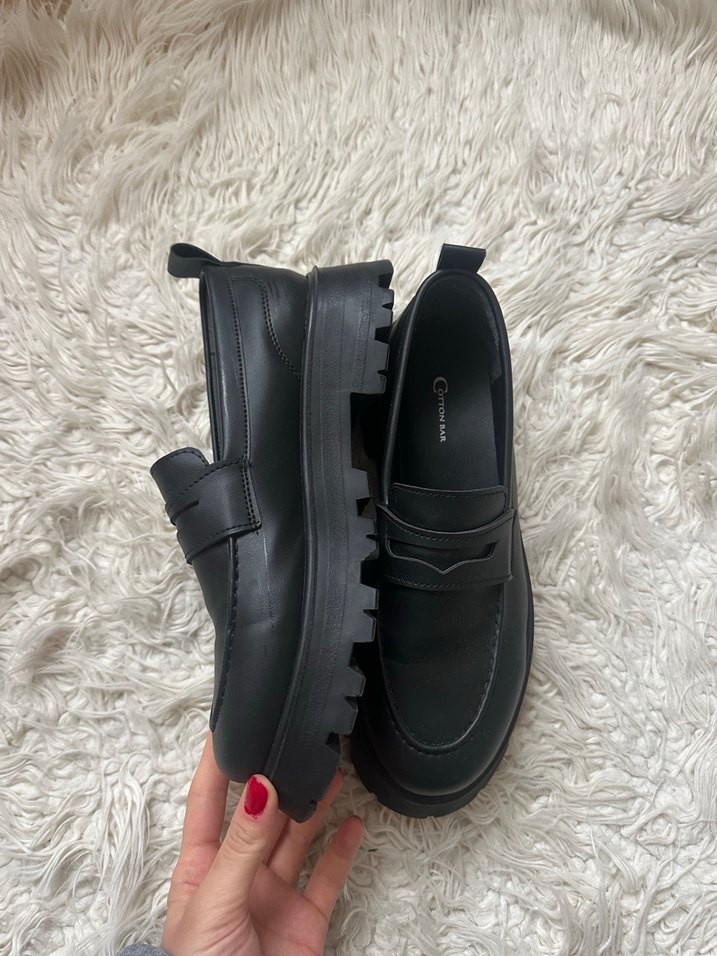 Siyah Platform Topuklu Kadın Loafer Ayakkabı - Görsel 2