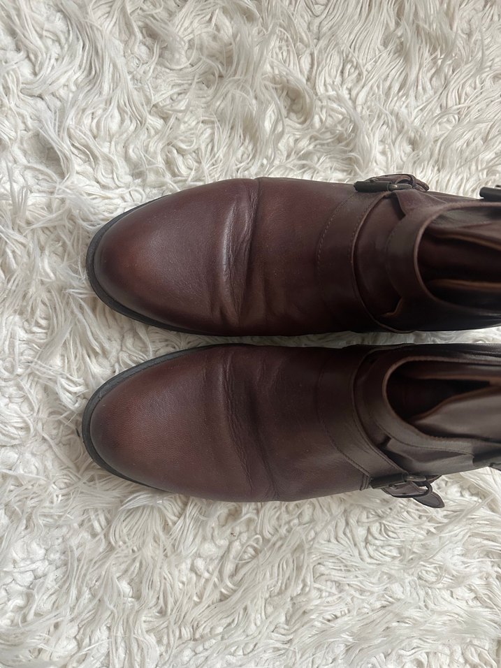 Kahverengi Deri Kadın Dolgu Topuklu Bot - Görsel 5