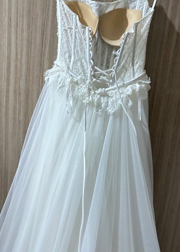 Uzun Kollu Straplez Beyaz Bohem Gelinlik - Görsel 6