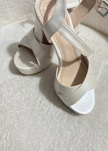 Beyaz Platform Topuklu Kadın Abiye Ayakkabı - Görsel 4