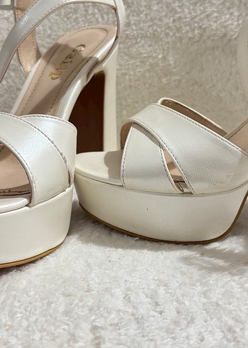Beyaz Platform Topuklu Kadın Abiye Ayakkabı - Görsel 7