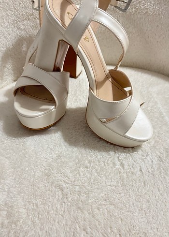 Beyaz Platform Topuklu Kadın Abiye Ayakkabı - Görsel 2