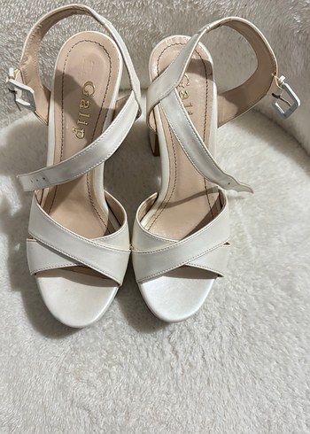 Beyaz Platform Topuklu Kadın Abiye Ayakkabı - Görsel 5