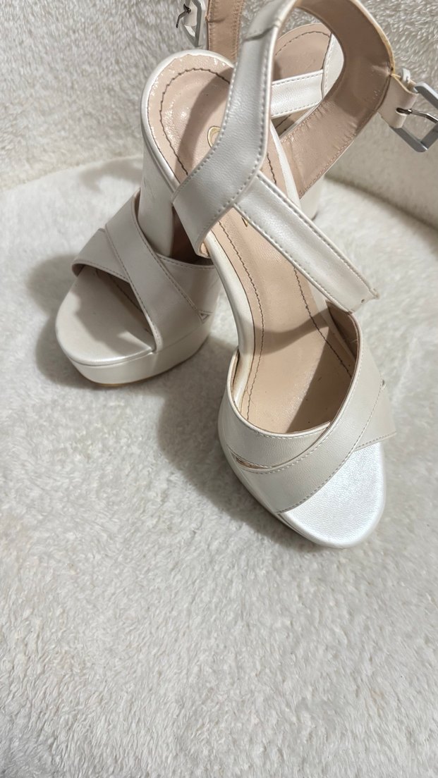Beyaz Platform Topuklu Kadın Abiye Ayakkabı - Görsel 4