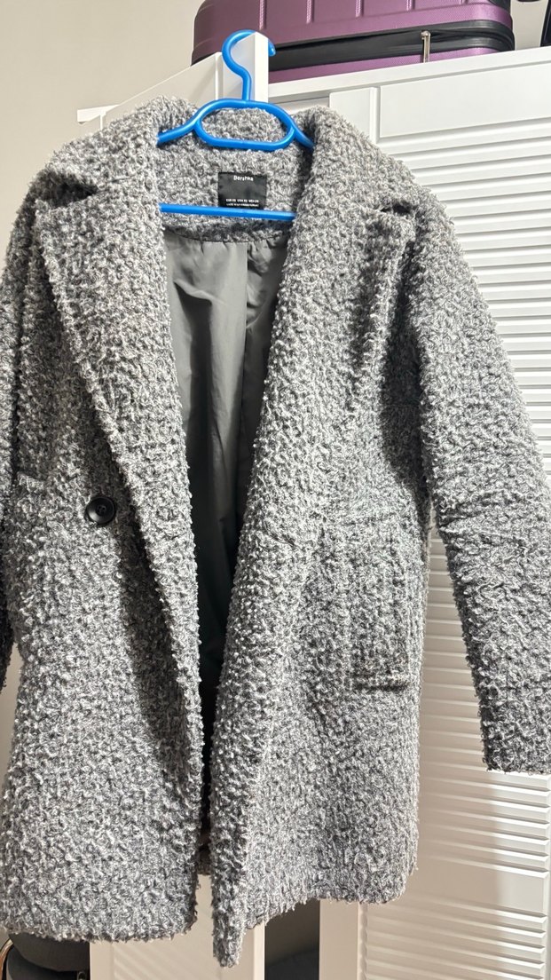 Gri kadın  Peluş Ceket - Görsel 5