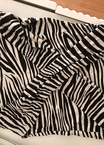 Zebra Desenli Pilili Siyah Midi Hamile Eteği esnek - Görsel 2