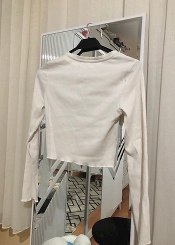 Uzun Kollu Baskılı Beyaz Tişört crop - Görsel 2