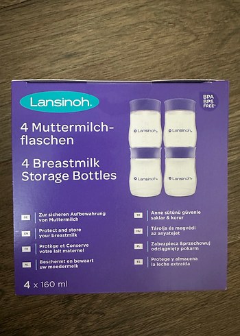 Lansinoh 4'lü Anne Sütü Saklama Şişesi 160 ml