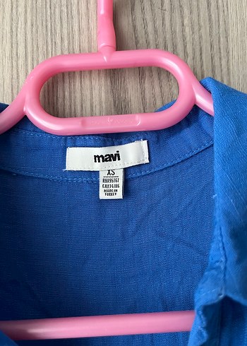 Mavi Mavi Keten Düğmeli Bohem Midi Elbise
