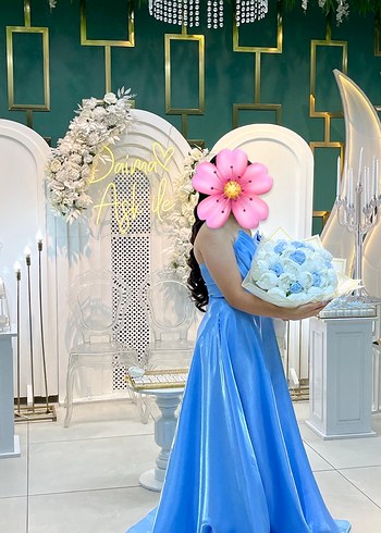 Mavi Straplez Uzun Abiye Elbise(Nişan-Söz kıyafeti) - Görsel 3