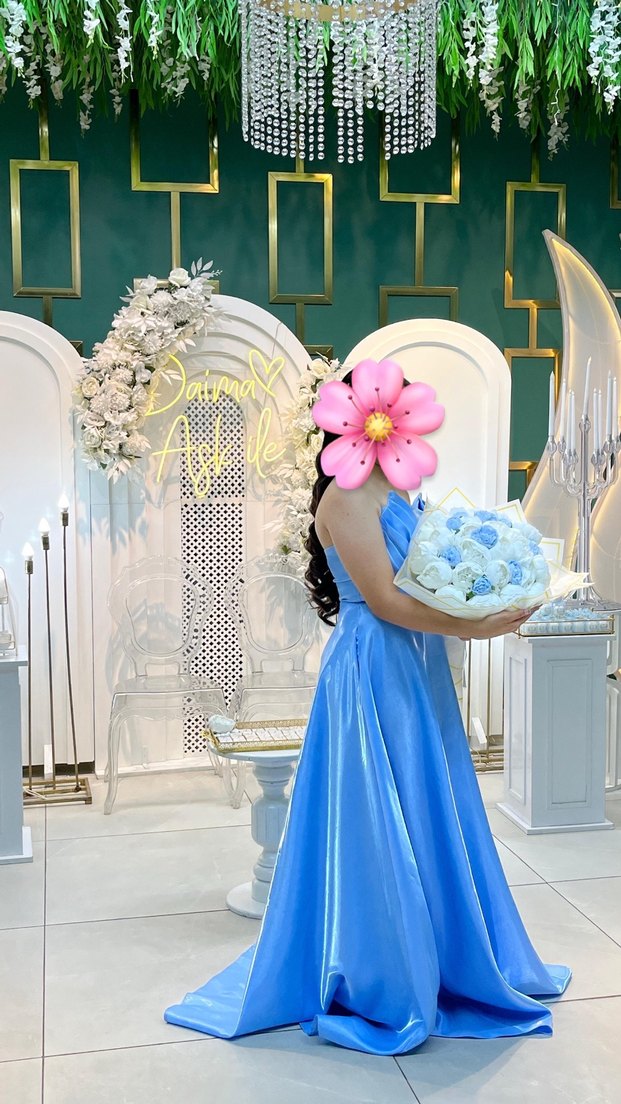 Mavi Straplez Uzun Abiye Elbise(Nişan-Söz kıyafeti) - Görsel 3