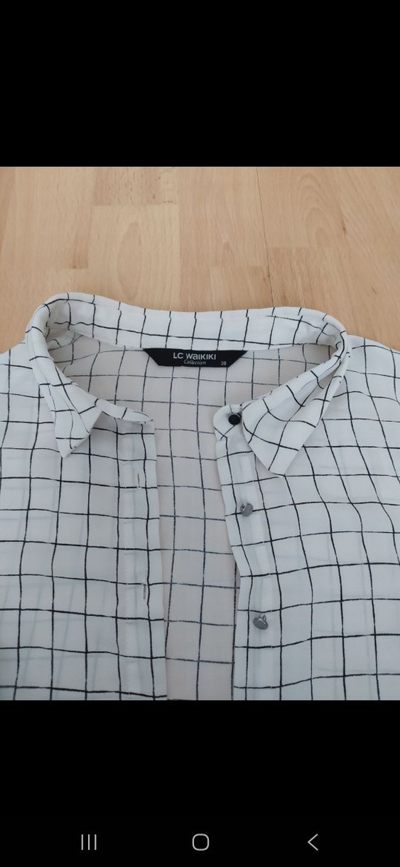 Ekoseli Uzun Kollu Kadın Keten Gömlek - Görsel 4