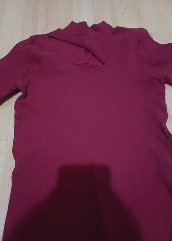 Bordo Yüksek Yaka Kadın Bluz - Görsel 2