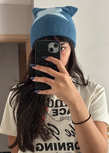 star yıldız desenli mavi bere - Görsel 5