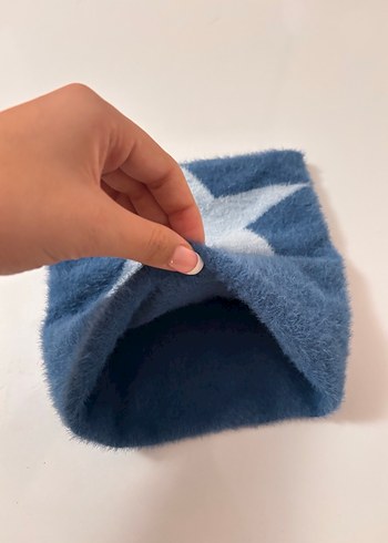 star yıldız desenli mavi bere - Görsel 4