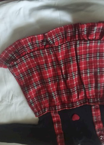 Kız Çocuk Kırmızı Ekose uzun kollu Elbise - Görsel 2