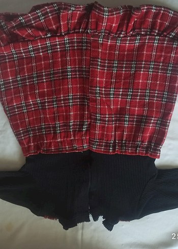 Kız Çocuk Kırmızı Ekose uzun kollu Elbise - Görsel 4