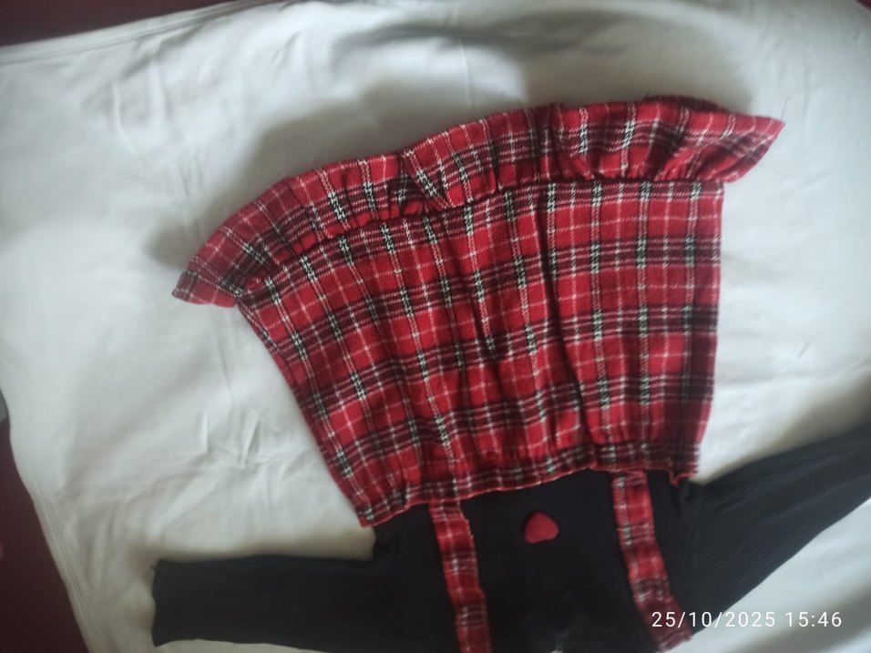 Kız Çocuk Kırmızı Ekose uzun kollu Elbise - Görsel 2