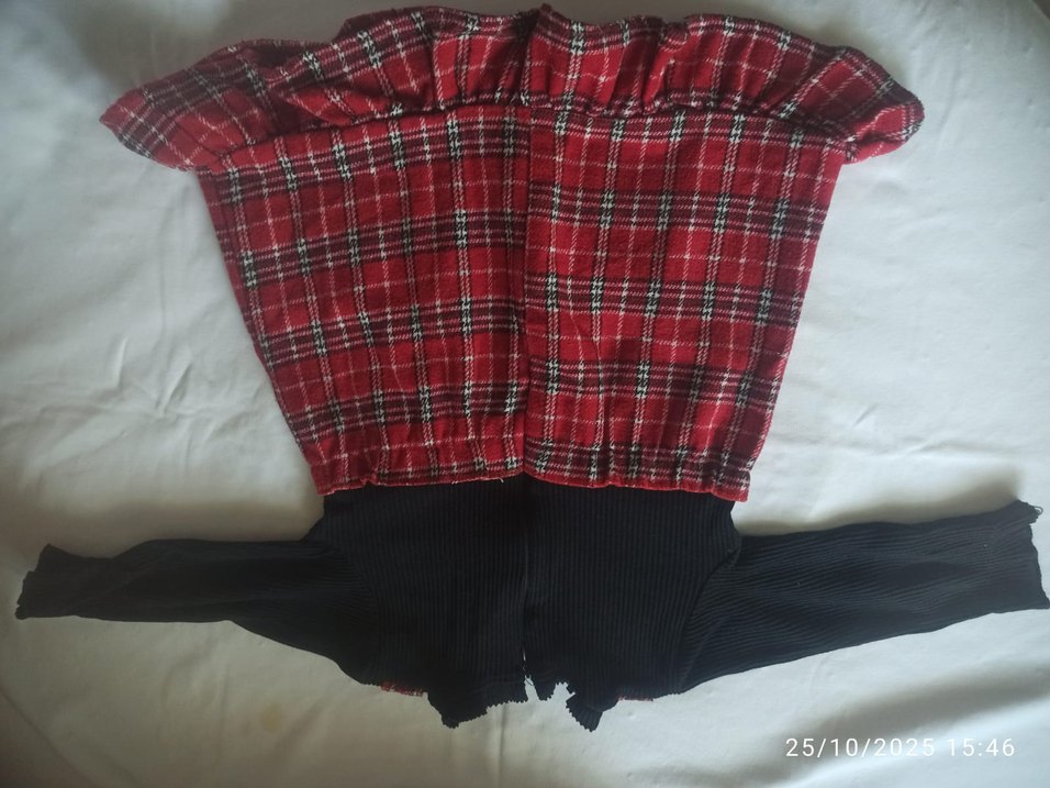 Kız Çocuk Kırmızı Ekose uzun kollu Elbise - Görsel 4