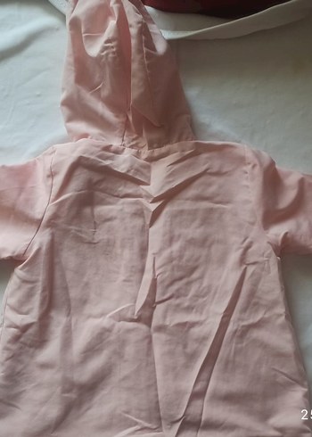 Düğmeli Pembe Kız Yağmurluk - Görsel 3