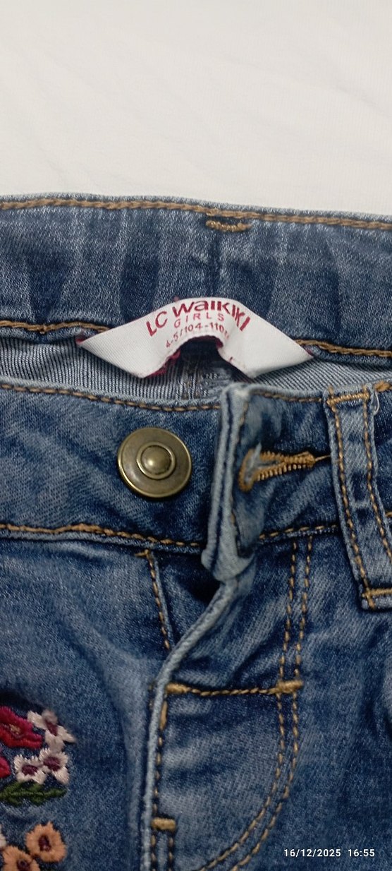 Nakışlı Koyu Mavi Bol Kesim Kız Kot Pantolon - Görsel 2