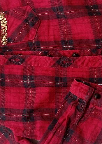 Kız çocuk Bordo Düğmeli Uzun Kollu Gömlek - Görsel 2