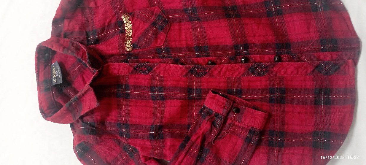 Kız çocuk Bordo Düğmeli Uzun Kollu Gömlek - Görsel 2