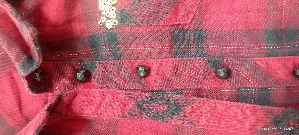 Kız çocuk Bordo Düğmeli Uzun Kollu Gömlek - Görsel 4