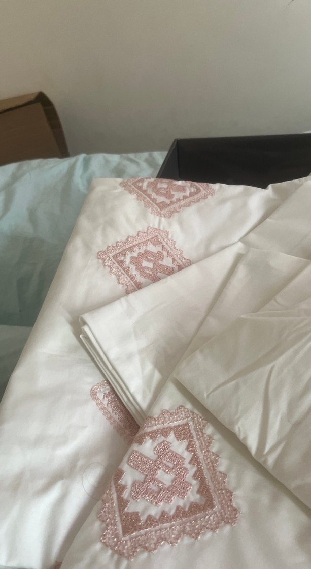 Nakışlı Pastel Pembe Yatak Örtüsü - Görsel 5