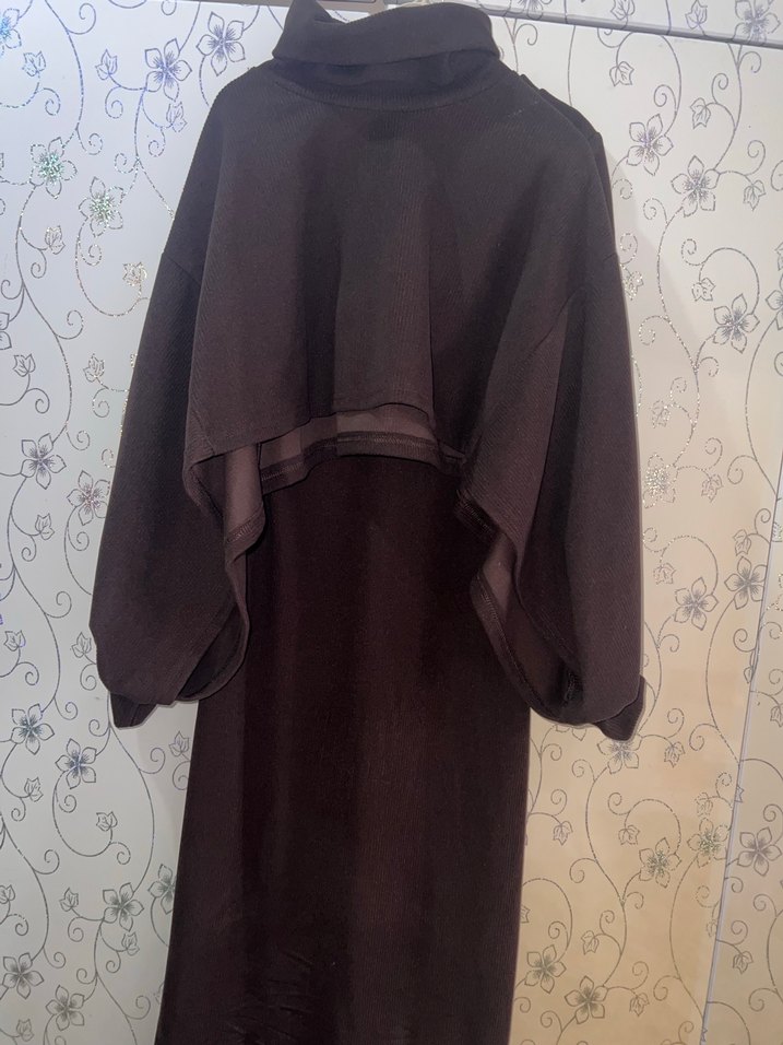 Kahverengi Uzun Kollu Uzun Elbise - Görsel 5