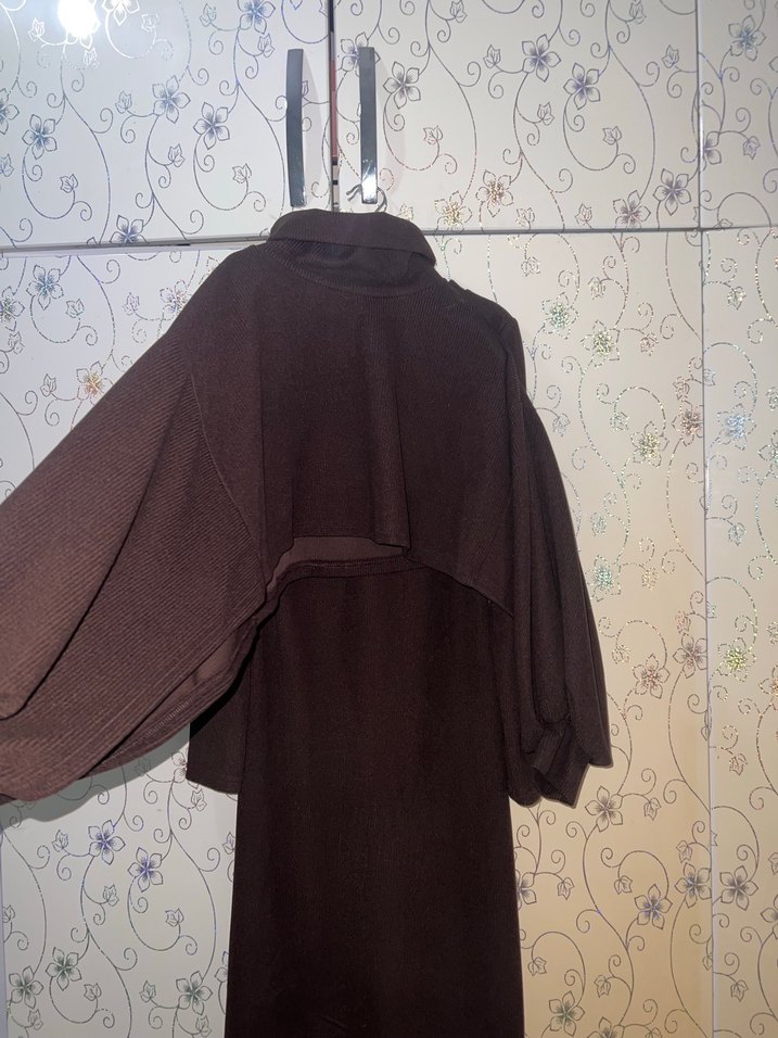 Kahverengi Uzun Kollu Uzun Elbise - Görsel 2