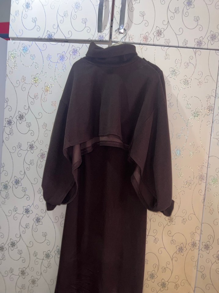 Kahverengi Uzun Kollu Uzun Elbise - Görsel 4