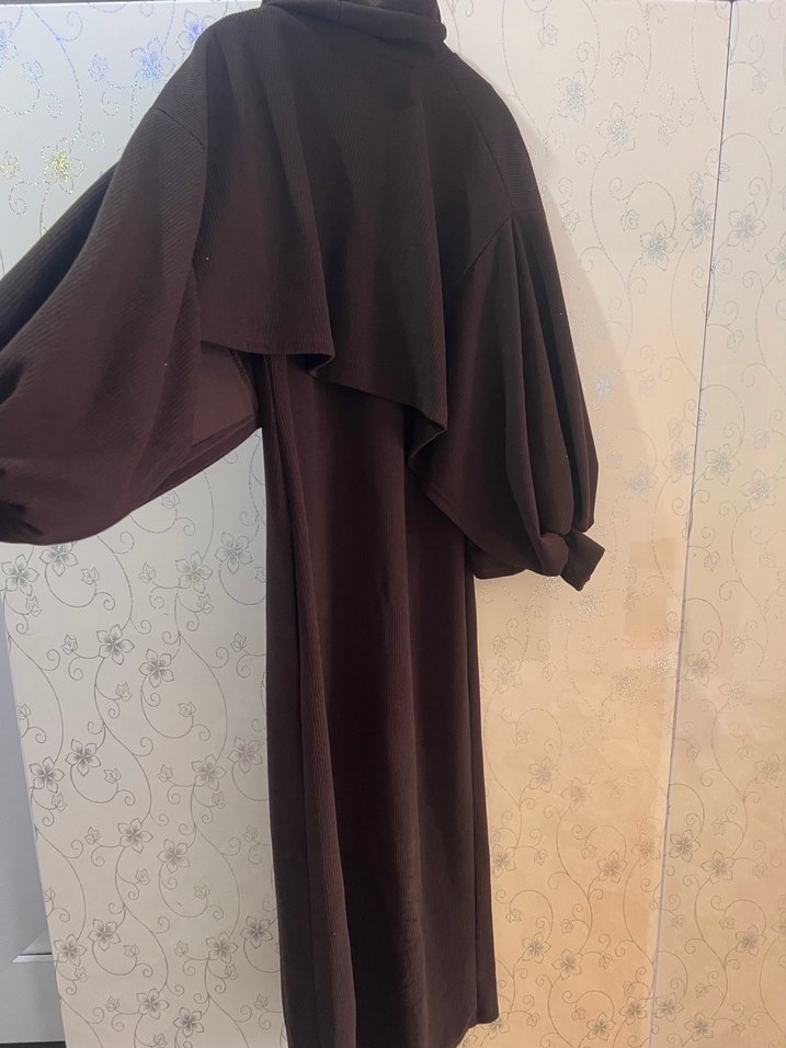 Kahverengi Uzun Kollu Uzun Elbise - Görsel 3