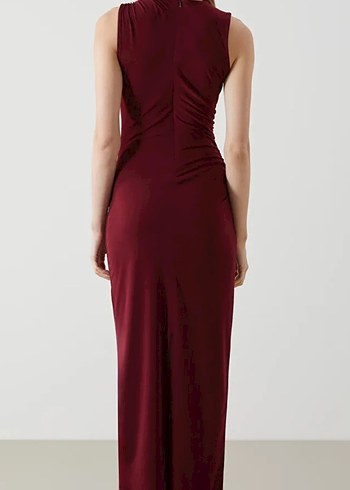 Klasik Bordo Drapeli Uzun Elbise - Görsel 2