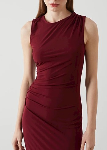 Klasik Bordo Drapeli Uzun Elbise - Görsel 3