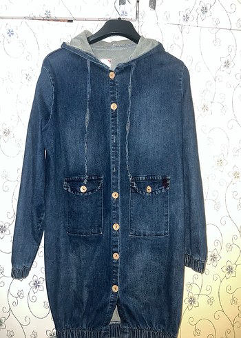 Düğmeli Kapüşonlu Lacivert Kot Ceket - Görsel 5