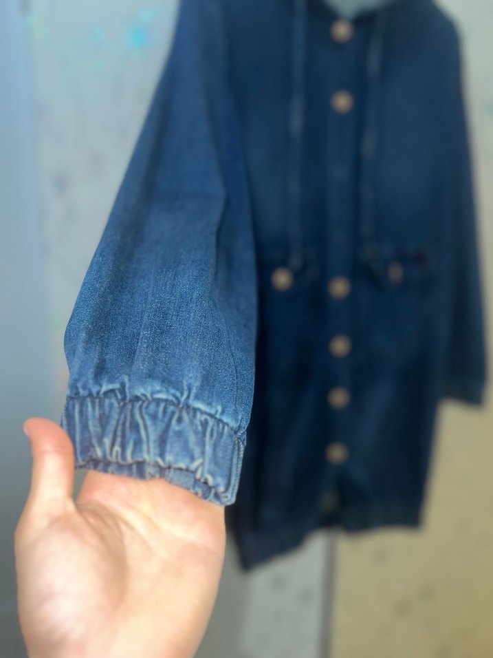 Düğmeli Kapüşonlu Lacivert Kot Ceket - Görsel 4