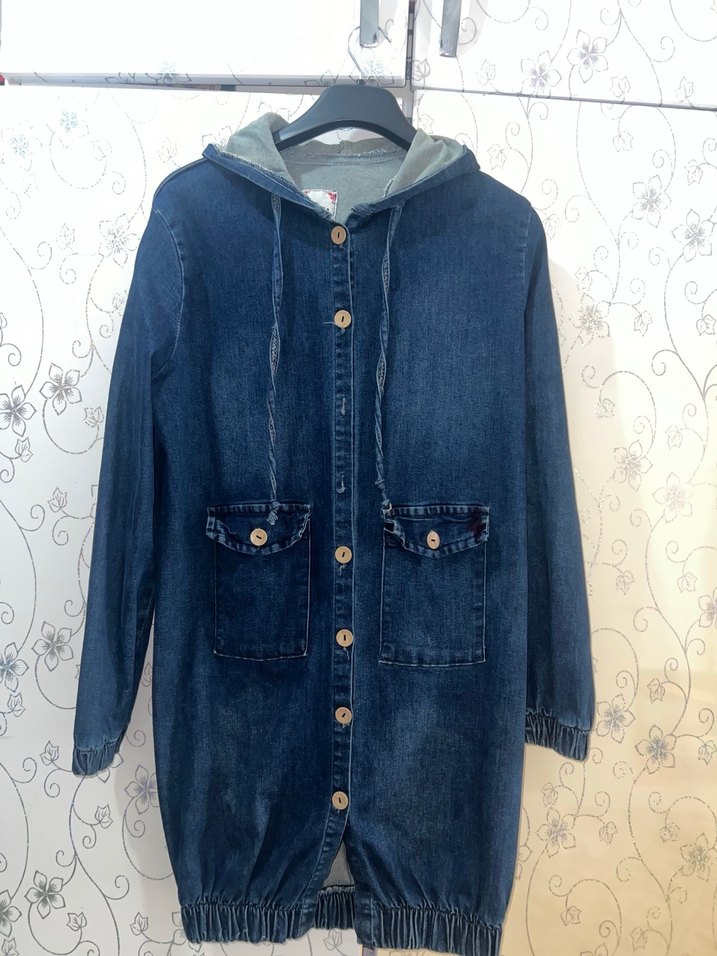 Düğmeli Kapüşonlu Lacivert Kot Ceket - Görsel 2