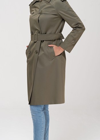 Kemerli Bej Midi Trençkot - Görsel 5