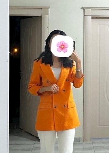 Düğmeli Turuncu Kadın Mini Blazer - Görsel 3