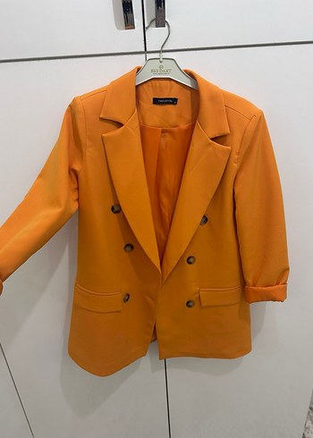 Düğmeli Turuncu Kadın Mini Blazer - Görsel 2