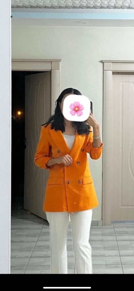 Düğmeli Turuncu Kadın Mini Blazer - Görsel 3