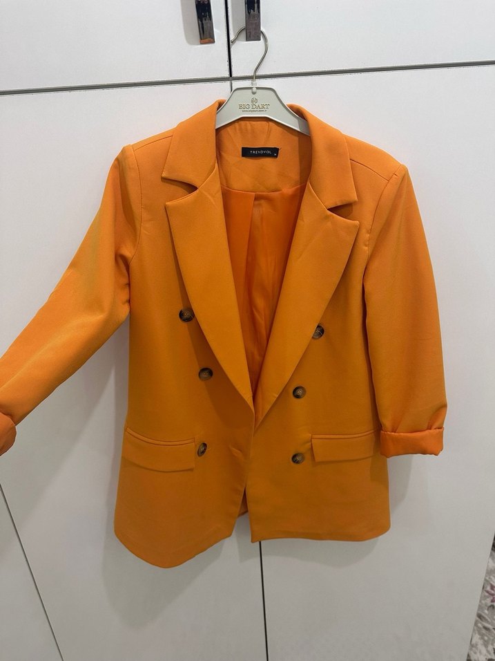 Düğmeli Turuncu Kadın Mini Blazer - Görsel 2