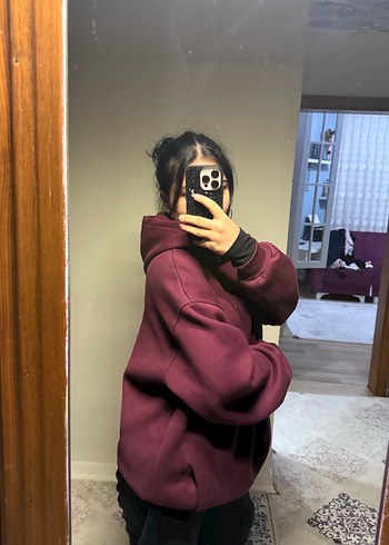 Diğer Bordo Oversize Kapüşonlu Sweatshirt