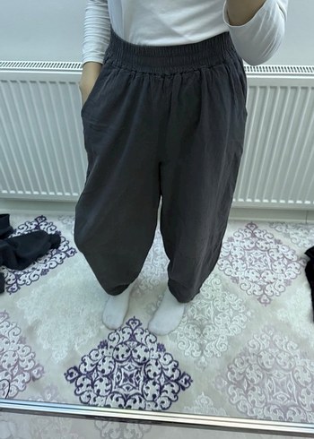 Gri Rahat Kesim Keten Pantolon - Görsel 2