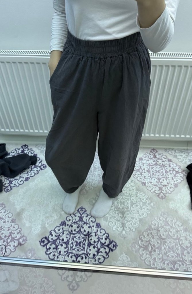 Gri Rahat Kesim Keten Pantolon - Görsel 2