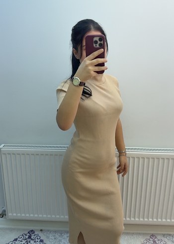 Kadın Bej Midi Balıkçı Yaka Elbise - Görsel 2