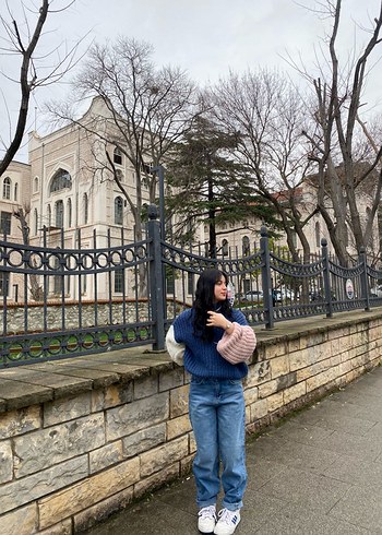 Örgülü renkli kazak - Görsel 2