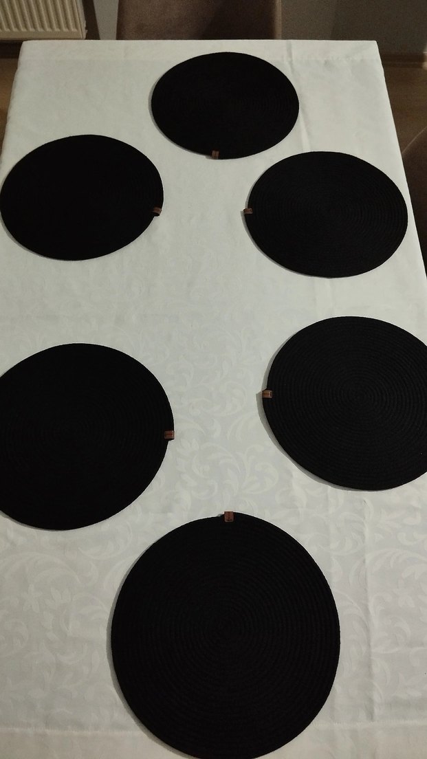 Siyah Bohem Tarzı Yuvarlak Amerikan Servisi 6 adet 34cm - Görsel 3