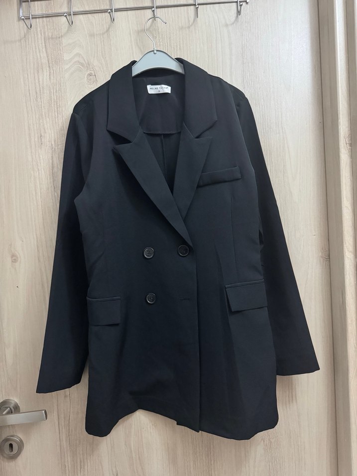 Siyah Düğmeli Uzun Kadın Blazer Ceket - Görsel 2